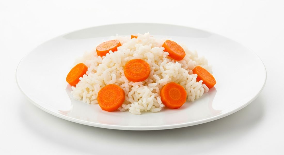 Buttered rice with cooked carrot, a Tayyibat diet recipe