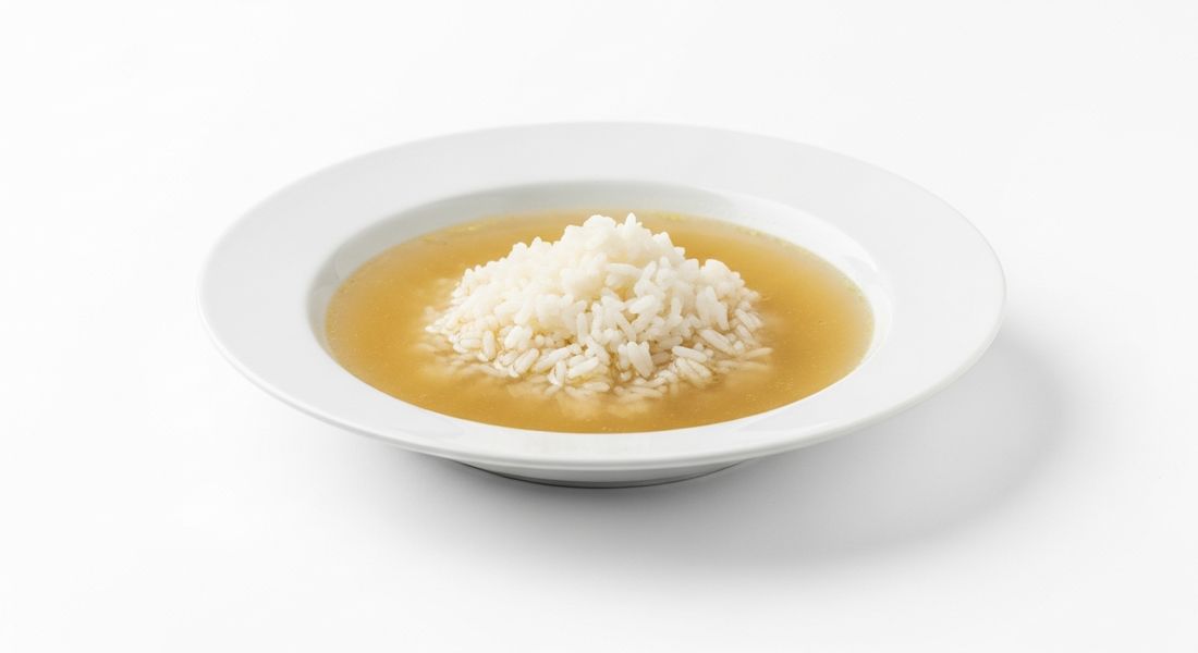 Rice soup in broth, a Tayyibat diet recipe