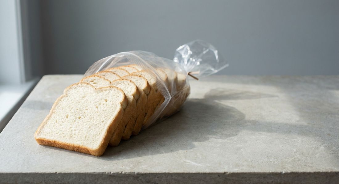 Sliced white sandwich loaf in a plastic bag, not allowed on the Tayyibat diet